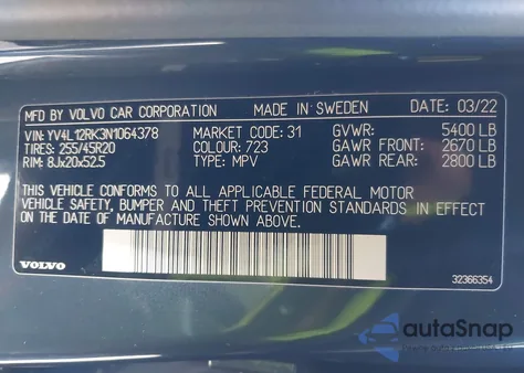 2022 Volvo Xc60 B5 Momentum из США, поврежденный, VIN YV4L12RK3N1064378